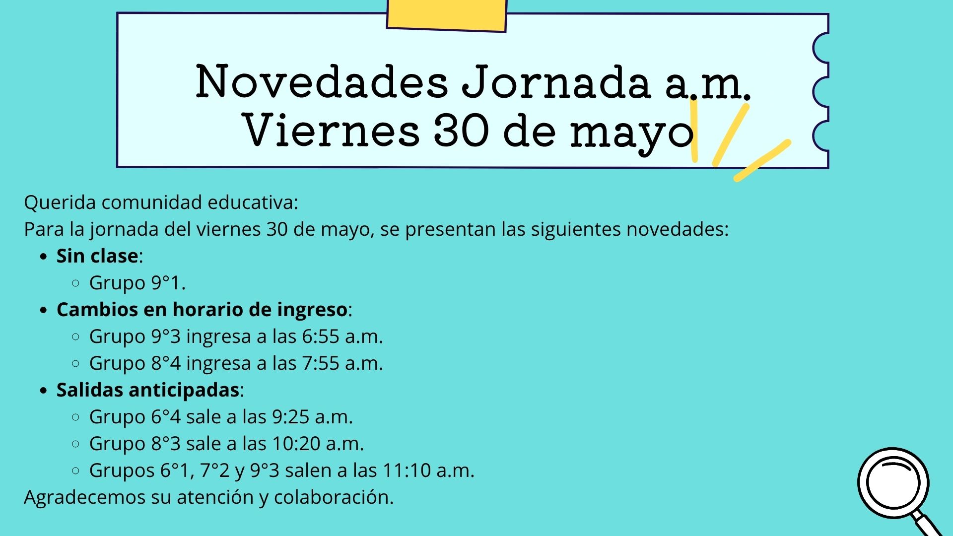 Novedades jornada am, viernes 30 de mayo